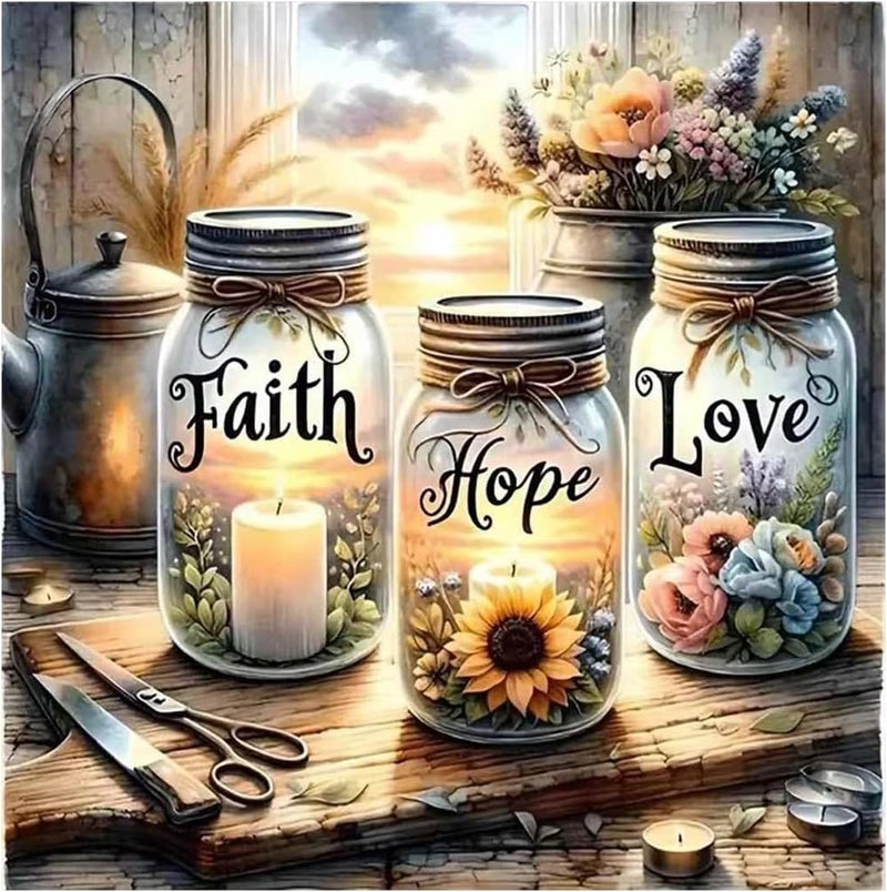 Tiwabb Stamped Cross Stitch Kits for Adults - Faith,Hope,Love Wishing Bottle Embroidery Kits for Beginners Adults,11 CT Patterns Dimensions Counted Cross Stitch Kits for Arts Craft Kits 13.7X 13.7 inch - Image 1